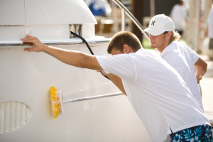 team washing boat